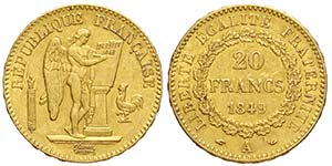 France, Second Republic, 20 Francs 1849 A, ... 