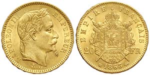 France, Napoleon III, 20 Francs 1863 BB, Au ... 