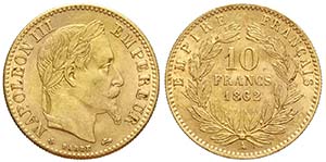 France, Napoleon III, 10 Francs 1862 A, Au ... 