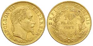 France, Napoleon III, 10 Francs 1863 BB, Au ... 