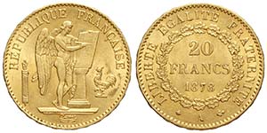 France, Third Republic, 20 Francs 1878 A, Au ... 