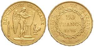 France, Third Republic, 20 Francs 1896 A, Au ... 