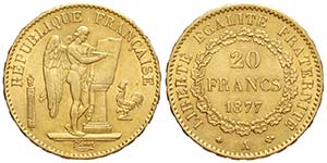 France, Third Republic, 20 Francs 1877 A, Au ... 