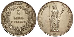 Milano, Governo Provvisorio, 5 Lire 1848, ... 
