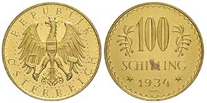 Austria, Republic, 100 Schilling 1934, Au mm ... 