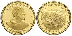 Lesotho, Moshoeshoe II, 2 Maloti 1969, Au mm ... 