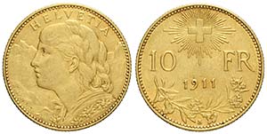 Switzerland, Confederation, 10 Francs 1911, ... 