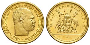 Uganda, Idi Amin, Pound 1975, Au mm 22 g ... 