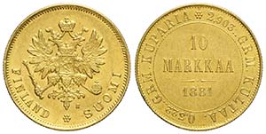 Finland, Alexander III, 10 Markkaa 1881, Au ... 