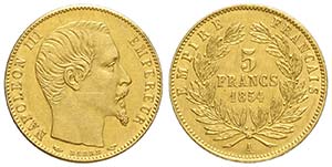 France, Napoleon III, 5 Francs 1854 A, Rara ... 