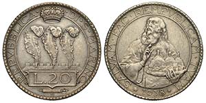 San Marino, Vecchia monetazione, 20 Lire ... 