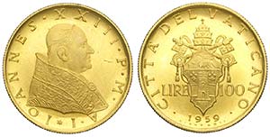 Roma, Giovanni XXIII, 100 Lire 1959, RR Au ... 