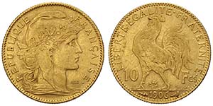 France, 10 Francs 1906, Au mm 19 g 3,22, ... 