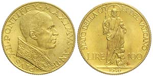 Roma, Pio XII, 100 Lire 1940, Rara Au mm ... 