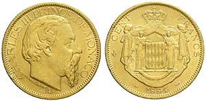 Monaco, Charles III, 100 Francs 1884 A, Au ... 
