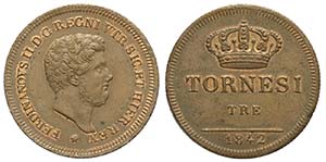 Napoli, Ferdinando II di Borbone, 3 Tornesi ... 