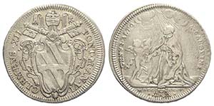 Roma, Clemente XII, Testone 1736, RR Ag mm ... 