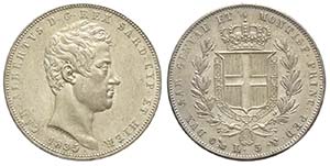 Savoia, Carlo Alberto, 5 Lire 1835 Genova, ... 