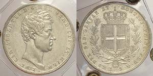 Savoia, Carlo Alberto, 5 Lire 1837 Genova, ... 
