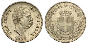 Regno dItalia, Umberto I, 50 Centesimi 1892 ... 