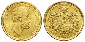 Sweden, Oscar II, 20 Kronor 1884, Au mm 23 ... 