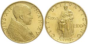 Roma, Pio XII, 100 Lire 1953, RR (1000 pezzi ... 