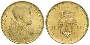 Roma, Pio XII, 100 Lire 1957, Rara Au mm ... 
