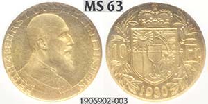 Liechtenstein, Franz I, 10 Franken 1930, Au ... 