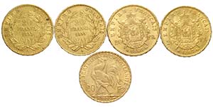 France, Lotto di 5 monete da 20 Francs: 1853 ... 