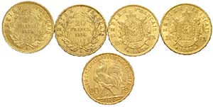 France, Lotto di 5 monete da 20 Francs: 1854 ... 