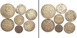 Lotto di 7 monete papali: Scudo 1831 traccia ... 