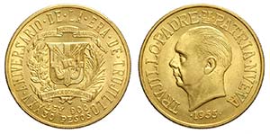 Dominican Republic, 30 Pesos 1955, Au mm 32 ... 