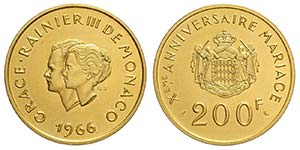 Monaco, Rainier III, 200 Francs 1966, Au mm ... 