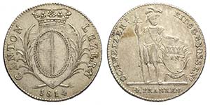 Switzerland, Luzern, 4 Franken 1814, Ag mm ... 