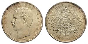 Germany, Bavaria, Otto, 5 Mark 1913-D, Ag mm ... 