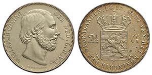 Netherlands, William III, 2-1/2 Gulden 1872, ... 