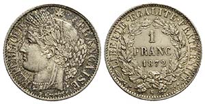 France, Republic, Franc 1872-K, Ag mm 23 SPL
