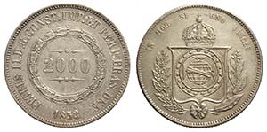 Brazil, Pedro II, 2000 Reis 1853, Ag mm 37 ... 