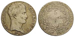 France, Napoleon I Empereur, 5 Francs AN ... 