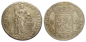 Netherlands, Holland, 3 Gulden 1791, Ag g ... 