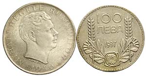 Lotto 2 monete: Bulgaria 100 Leva 1937 BB+, ... 