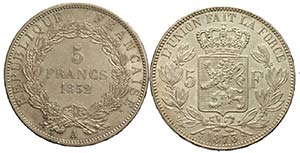 Lotto di 2 monete : France 5 Francs 1852-A ... 