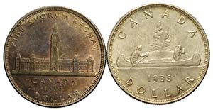 Lotto 2 monete: Canada Dollar 1935 q.FDC, ... 