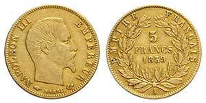 France, Napoleon III, 5 Francs 1859-A, Au mm ... 