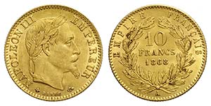 France, Napoleon III, 10 Francs 1868-A, Au ... 