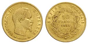 France, Napoleon III, 10 Francs 1860-BB, Au ... 