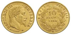 France, Napoleon III, 10 Francs 1864-A, Au ... 