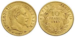 France, Napoleon III, 10 Francs 1862-A, Au ... 