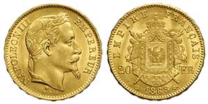 France, Napoleon III, 20 Francs 1868-A, Au ... 
