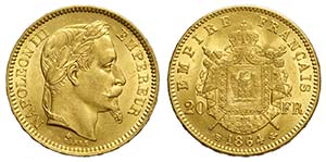 France, Napoleon III, 20 Francs 1864-BB, Au ... 